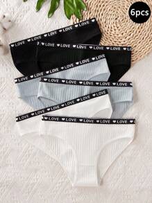 SHEIN 6 قطع/مجموعة من الملابس الداخلية الرياضية البسيطة ذات اللون الأحادي للفتيات، مناسبة لعيد الحب، الملبس والديكورات