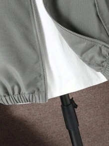 SHEIN 青少年男孩休闲街头日常恐龙印花拉链连帽夹克