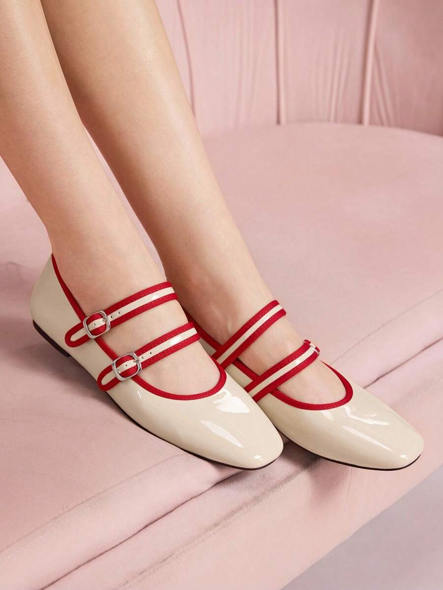 CUCCOO DOLLMOD Women's New Apricot Color Block Sweet & Mary Jane Flats - Apricot - View 1
