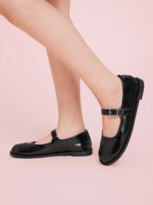 Giày Mary Jane đế bằng mũi tròn màu đen dành cho nữ, gót thấp, phong cách Campus - màu đen - Xem 5