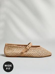 SHUZIA Giày búp bê Mary Jane bằng sợi raffia dáng rộng thoải mái dành cho nữ, thích hợp cho Giáng sinh và Ngày Valentine. - Màu be - Xem 4