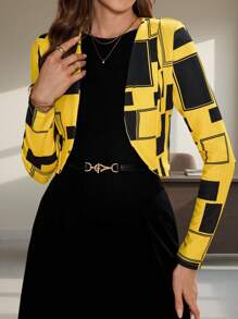 SHEIN Clasi Geo Print Open Front Crop Blazer In Fall/Winter - Multicolor - View 6