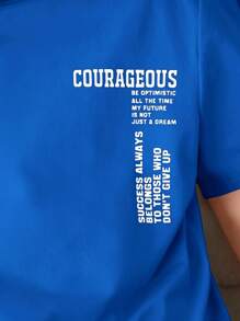 SHEIN Leap Crew Tween Boys' Casual Letter Print Short Sleeve T-Shirt And Shorts 2 Pieces Sleepwear Set, Loose Fit & Breathable For Summer - Royal Blue - View 2