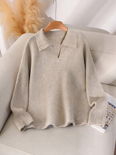 CosyJoli Suéter holgado de manga larga con cuello vuelto de unicolor para mujer de talla grande, suéter de mujer con cuello, suéter de punto ligero, suéter acanalado, suéter para mujer, suéter de pico para mujer, suéter de punto acanalado para otoño/invierno