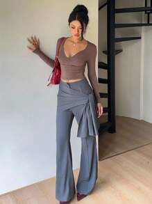 Siren Gaze 新款秋季女士灰色通勤裹身式西装裤 - 灰色 - 查看 6