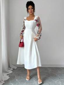 Elenzga White Lace Dress For Women, Suitable For Outings In Autumn - Beige - View 5