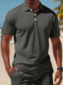 Manfinity Dauomo Camisa polo sólida para hombre y pantalones cortos de cintura con cordón