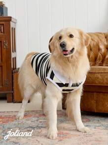 PETSIN 1pc Black & White Striped Pet Cat/Dog Polo Shirt
