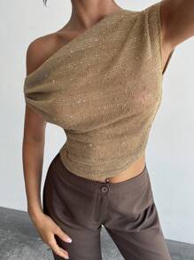 Firerie Áo thun nữ cổ bẻ, họa tiết jacquard, chất liệu kaki sequin, sang trọng, lãng mạn, thoải mái khi đi làm, mùa hè - Màu Khaki - Xem 4