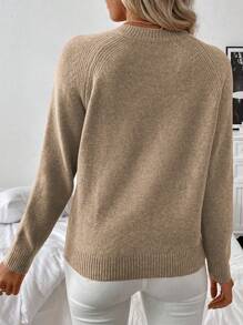 EMERY ROSE Women's Oblique Placket Button Front Long Sleeve Casual Minimalist Sweater Knit Pullover Fall Winter Outfit