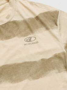 ROMWE MEN Grunge Punk 1pc Men's Colorblock Striped Print Short Sleeve T-Shirt - Khaki - View 4