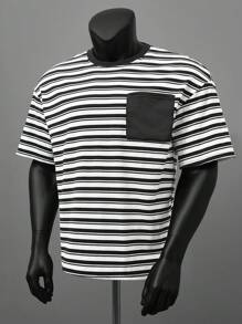 Manfinity Hypemode 男士街头时尚罗纹针织休闲 T 恤适合日常穿着、男朋友/丈夫礼物、周年纪念礼物， - 彩色 - 查看 1