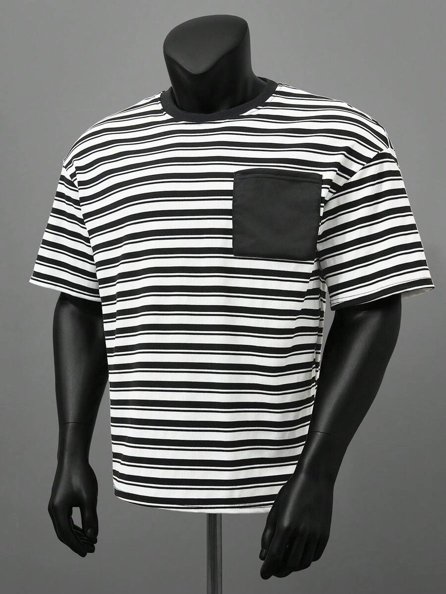 Manfinity Hypemode 男士街头时尚罗纹针织休闲 T 恤适合日常穿着、男朋友/丈夫礼物、周年纪念礼物， - 彩色 - 查看 1