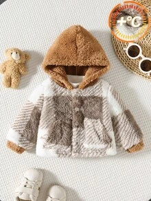 SHEIN Newborn Baby Boy Plaid Color Block Thermal Lined Hoodie Cardigan, Soft & Comfortable Essential All-Match, Autumn/Winter Fall