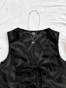 Soleia 休闲度假西部海滩婚礼宾客服装毕业早午餐妇女圣帕特里克节春假复活节音乐节优雅波西米亚热带纹理背心 - 黑色 - 查看 6