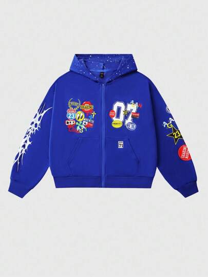 Prep Sudadera holgada y corta para hombre con decoración de lentejuelas brillantes, ropa urbana, otoño