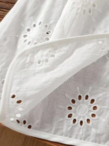 SHEIN 女童优雅白色镂空花卉面料圆领单扣耸肩夹克，秋季 - 粉色 - 查看 7