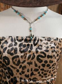 Muchica 女士休闲豹纹天鹅绒紧身抹胸，适合秋冬打底