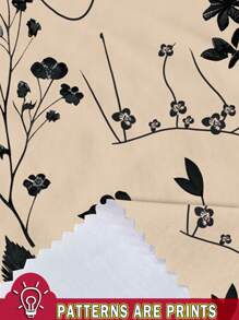 EMERY ROSE Váy nghỉ mát mùa hè rộng rãi, tay ngắn, cổ chữ V, họa tiết lá phong và hoa nhỏ, cỡ lớn, màu kaki tối giản, giản dị - Nhiều màu - Xem 3