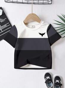 3 件装年轻男孩休闲酷炫拼色拼接图案 T 恤，舒适短袖 T 恤，适合春夏季 - 彩色 - 查看 6