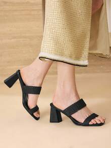 MOTF 系带高跟方头凉鞋 - 黑色 - 查看 3