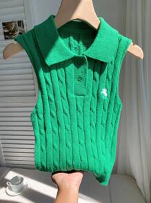 Comfortcana 女士休闲针织无袖上衣，绿色 - 綠色 - 查看 3