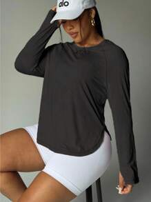 Easithlete 大码运动服粉色几何提花开腰宽松长袖T恤