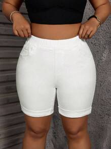 SHEIN SXY Plus Size Solid Color Denim Shorts, Fashionable For Summer - White - View 4