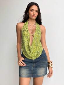 Aloruh ملابس علوية نسائية مثيرة بياقة عميقة منسدلة وظهر مكشوف مزينة بالترتر والخرز والتطريز، ملابس علوية مناسبة للخروج والمواعدة والسهرات الليلية والنوادي - أخضر - مشاهدة 3