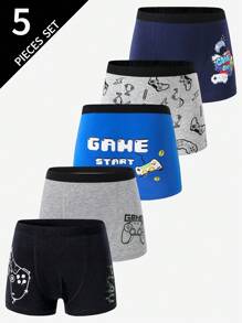 5pcs/Pack Boys' Colorful Splatter Game Console Print Cotton Boxer Briefs Boys Boxers Graphic Boxers,Backto SchoolFashion Fall Winter - Multicolor - View 5