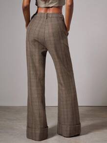 COSMINA Women's Casual Retro Plaid Flared Pants With Side Pockets,Fall Women Clothes,Flare Pants - Multicolor - View 2