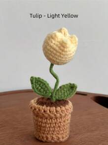 手工编织郁金香盆栽、钩针向日葵盆栽、心形花桌面摆件、编织玫瑰花成品、勿忘我盆栽、仿真花桌面摆件、派对小礼物 - 彩色 - 查看 5