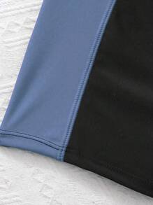 SHEIN Einteiliger Badeanzug für Teenager Mädchen mit gestrickter Einsatz-Platzierung und Kontrastfarbe - Blau - Übersicht 5