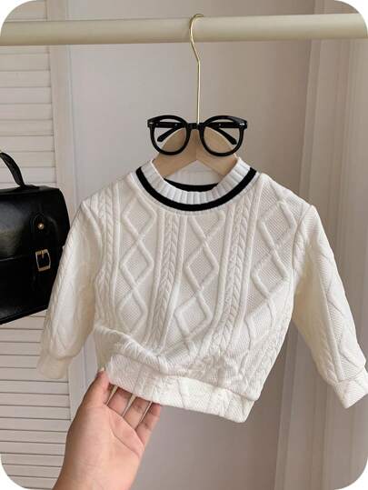 SHEIN Kleinkind Jungen/Mädchen Lässig Herbst Winter vielseitiger Diamant Karomuster Patchwork Mock Neck Langarm Sweatshirt, weiß, passend für Herbst & Winter