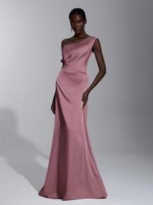 Elitara 优雅、浪漫、性感、简约、缎面、有弹性、露肩、露背、紧身、时尚、网红风格、适合节日、度假、生日派对、婚礼、伴娘礼服 - 藕粉色 - 查看 5