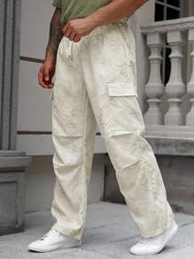 Manfinity Homme Pantalones anchos de pierna ancha con bolsillo, cintura con cordón y efecto tie-dye para hombre de talla grande - Gris Claro - Ver 3