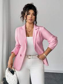 Elenzga Women's Plus Size Elegant Lapel Shoulder Pad Long Sleeve Fitted Cinched Waist Side Blazer Jacket Fall Cloth For Women