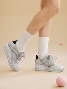 CUCCOO EASI 女士新款秋季低帮滑板运动鞋，百搭运动休闲白色硫化鞋 - 淺灰色 - 查看 6