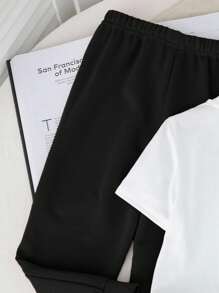 SHEIN 2pcs/Set Young Boy Casual Simple Round Neck Short Sleeve Top And Loose Pants Outfit Boys Los Angeles Shirt Boys Outfit Sets Long Pants Little Boys Casual Street Outfit Lil Boy Clothes Boys Kids Outfits Sweatpants