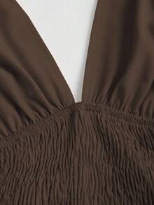 Sweetra 1 件优雅纯色束腰露背吊带中长连衣裙 Y2K 装圣诞节派对连衣裙 - 棕色 - 查看 4