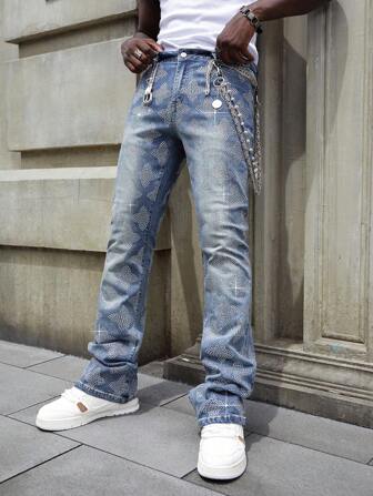 Street Life Jeans con efecto diamante y vuelo en capas para hombres