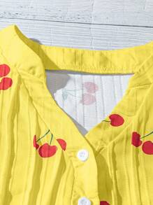 SHEIN Clasi Blusa de manga fluida con cuello y estampado de cerezas casual para uso diario y vacaciones para mujer