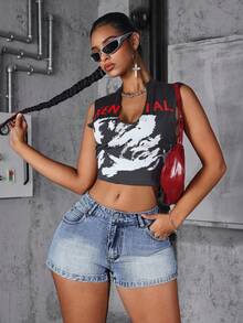 SHEIN ICON 女士休闲百搭牛仔短裤，带口袋 - 藍色 - 查看 5