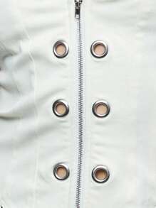 TypaGal Women's White Summer Elegant Seksi Chic Club Halter Top With Oversized Grommet Detailing,Center Zip Punk-Chic Streetwear Grunge Vibes Rebel Top - White - View 9
