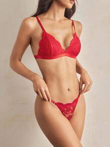 Charlaine Ladies' Solid Color Lace Lingerie Set, Bra & Panty Set Bridallingerie - Red - View 5