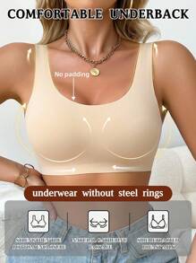 New Plus Size Sleeveless Wireless Breathable Seamless Bralette, Anti-Sag - Apricot - View 1