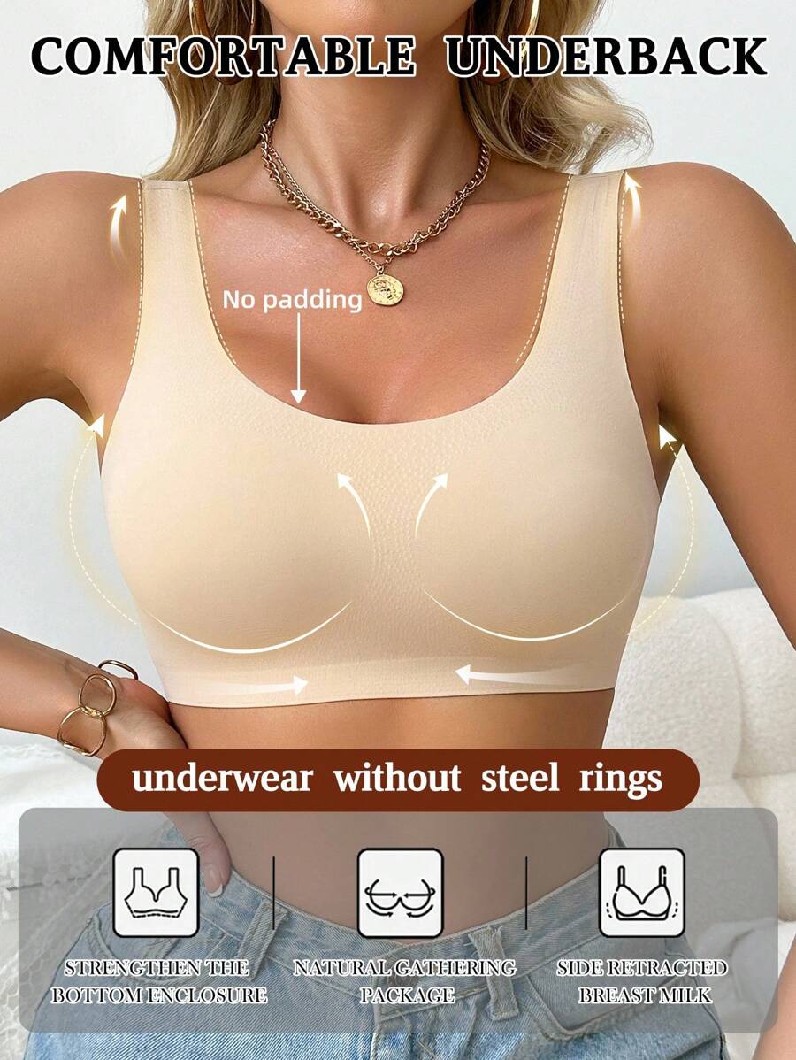 New Plus Size Sleeveless Wireless Breathable Seamless Bralette, Anti-Sag - Apricot - View 1