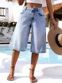 EMERY ROSE Plus Size Women's Casual Washed Wide Leg Jeans - Blue - View 3