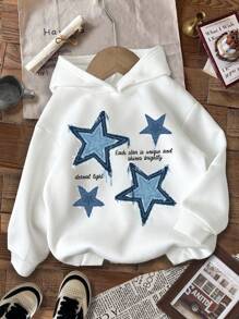 SHEIN Tween Boy Casual Cartoon Pattern Loose Cute Pentagram Print Thick Long Sleeve Sweatshirt, Suitable For Autumn/Winter - White - View 6