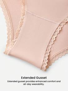 LUVLETTE 3-Pack Lace Trim Cotton Mid-Rise Basic Cheeky Women Underwear Panties Set- Floral Print Lace Trim